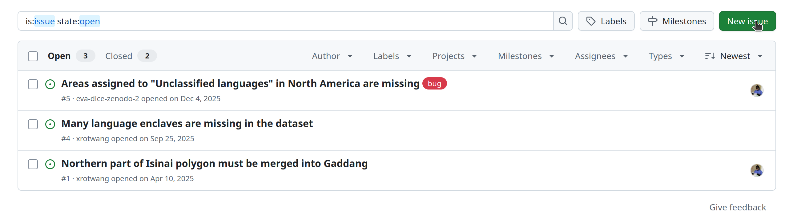Opening a new GitHub issue.