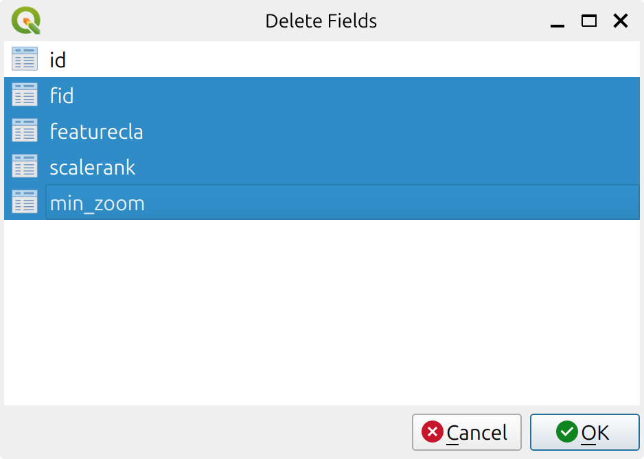 Delete fields dialog.