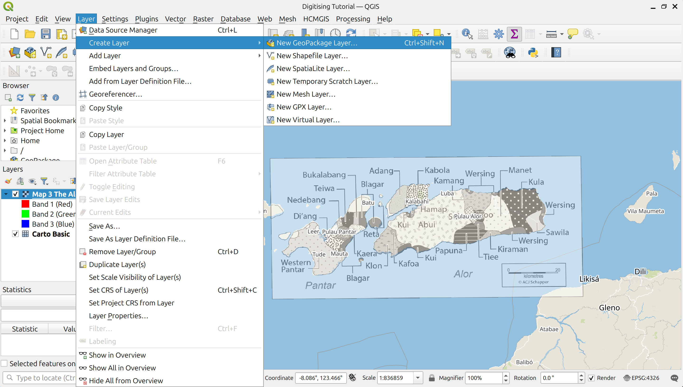 Creating a new GeoPackage layer.