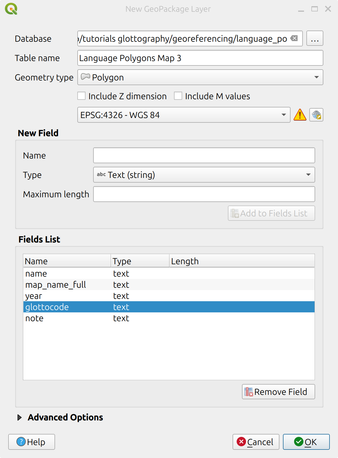The GeoPackage dialog.
