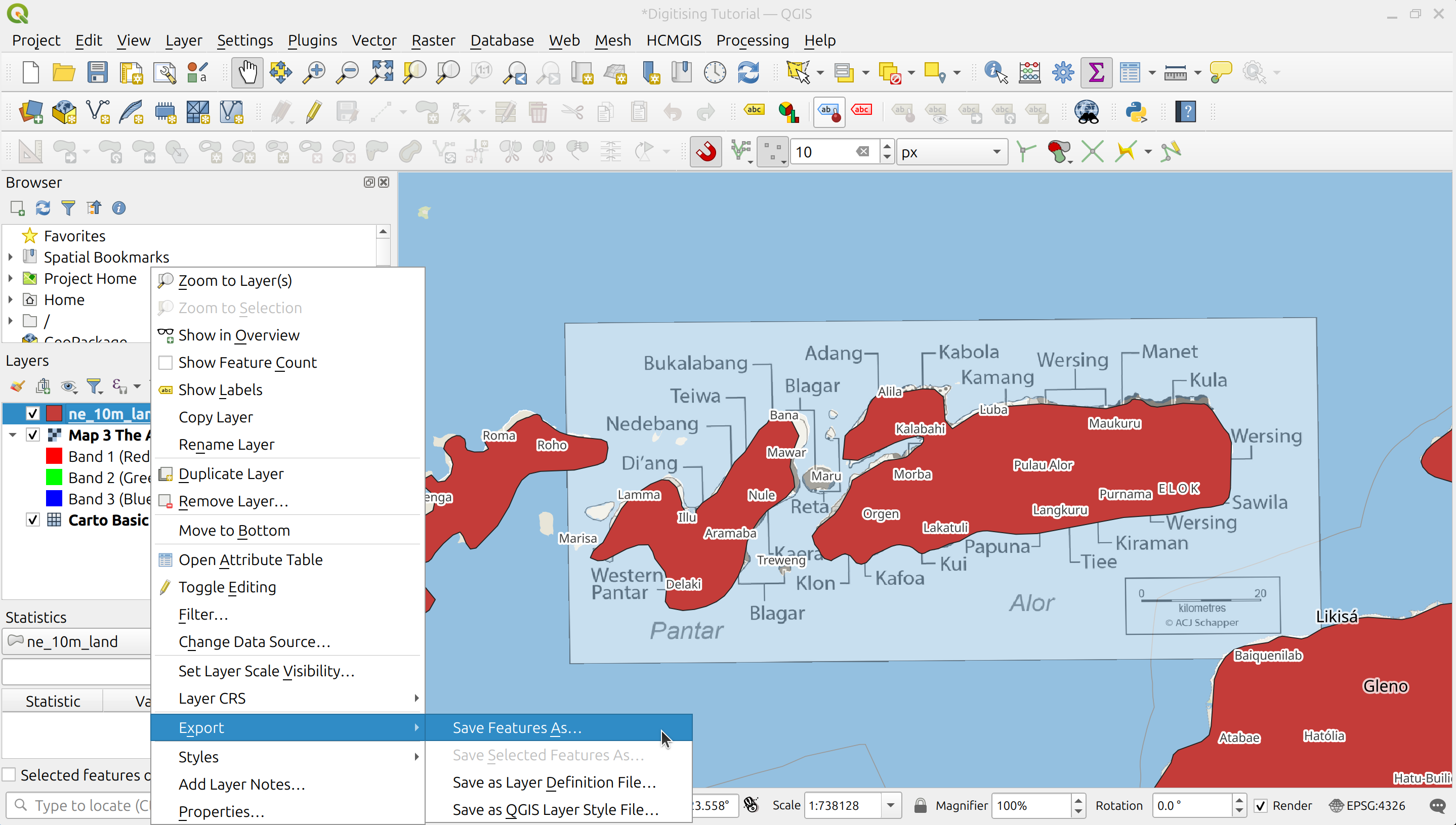 Export the Natural Earth Land Polygons