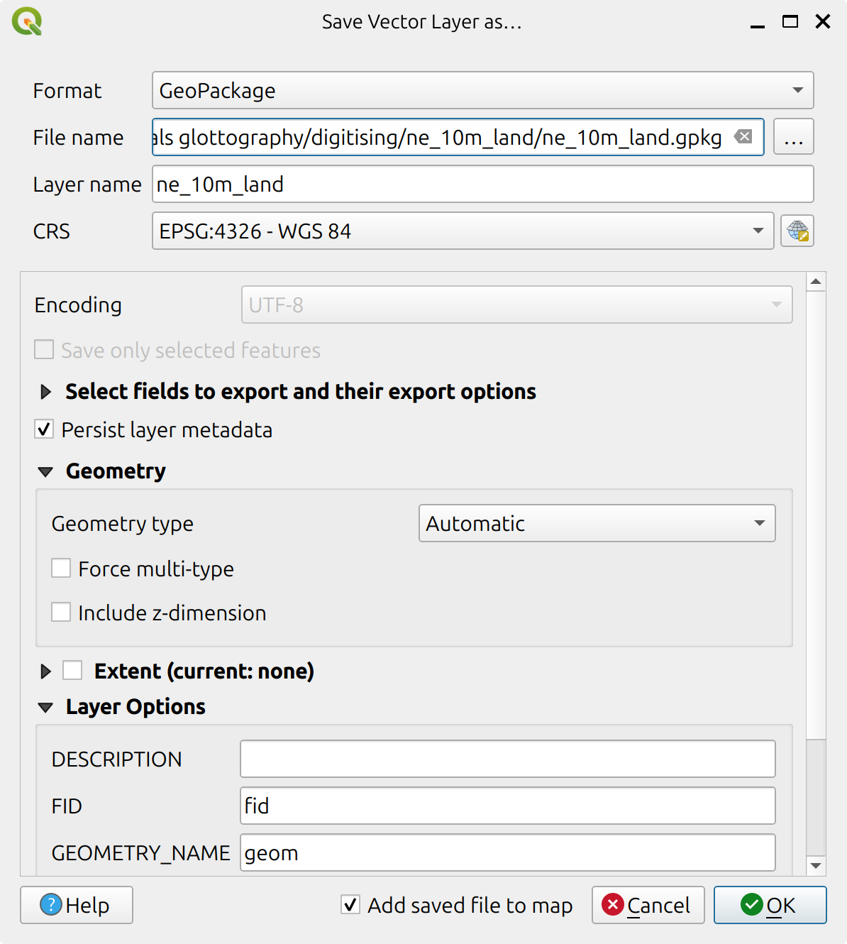 Save the Natural Earth Land Polygons as GeoPackage