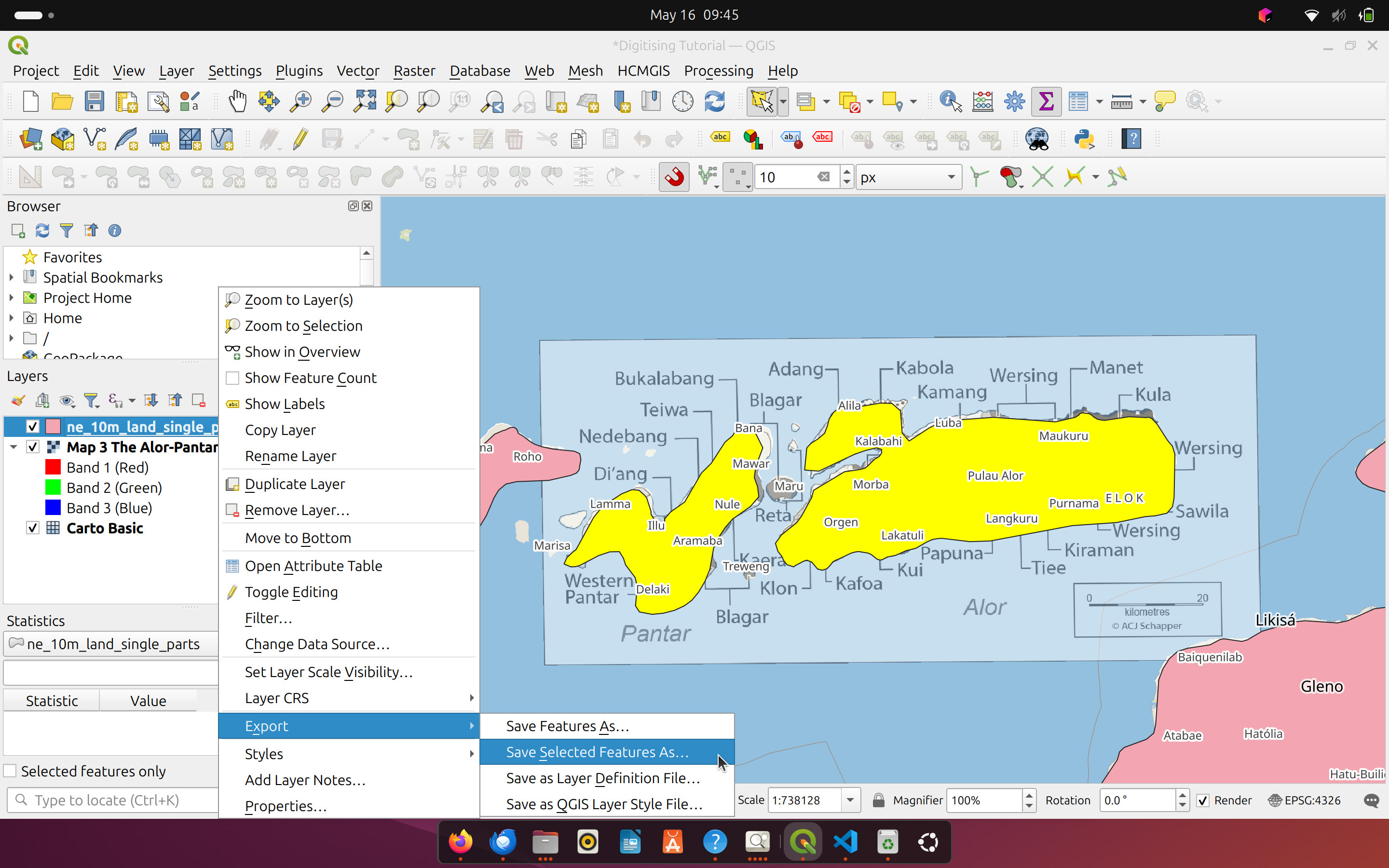 Export the selected features.