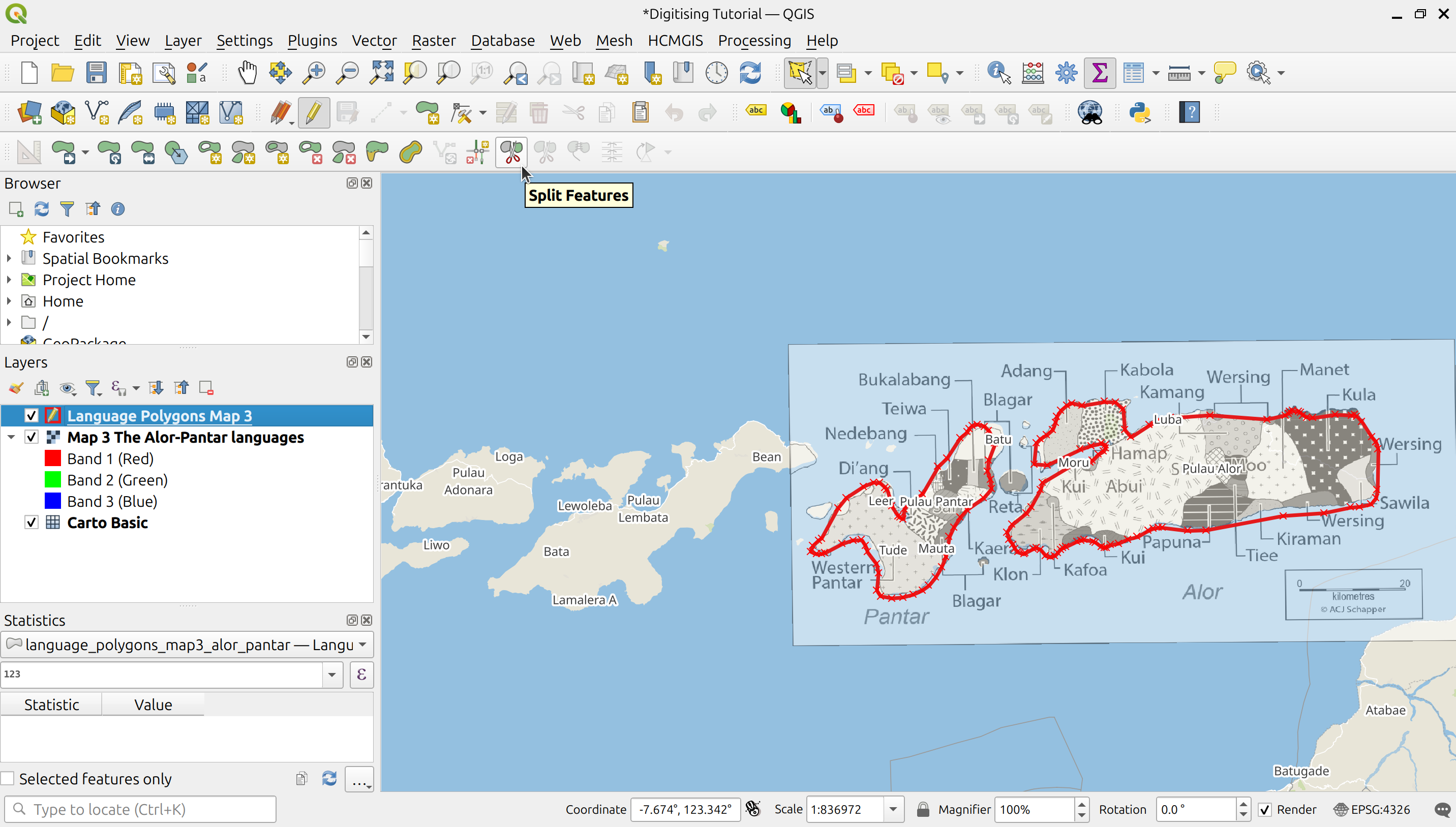 Activete the split features tool