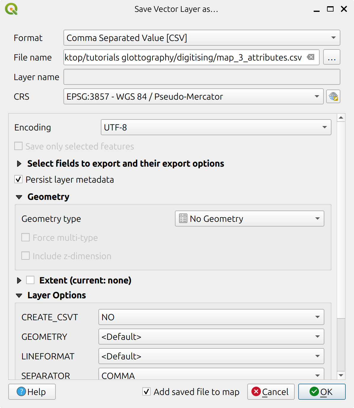 Saving the attribute data as CSV